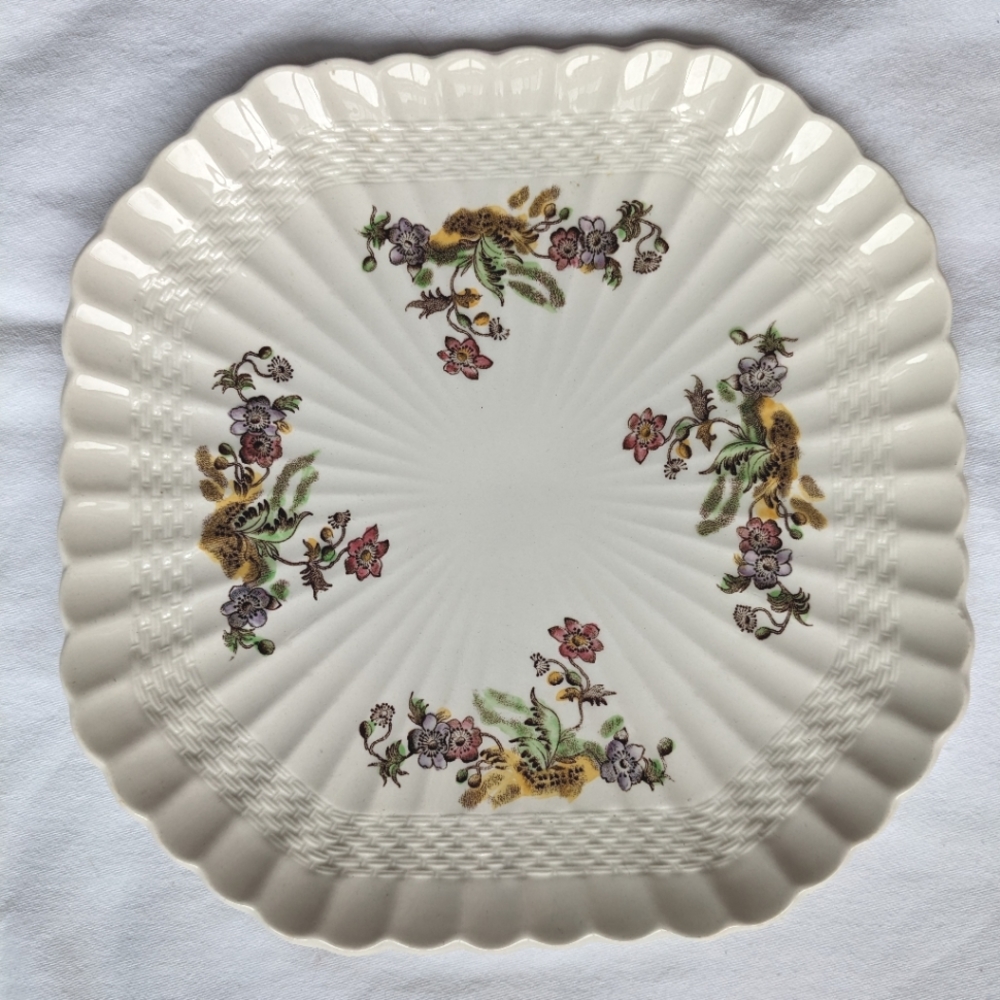 Vintage Spode Wicker Lane Basket Weave Floral Cream Octagonal Serving Plate